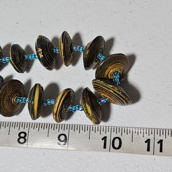 Boho Handmade Multicolor Paper Disc Bead Necklace Blue Accents Eco Friendly - Picture 5 of 5
